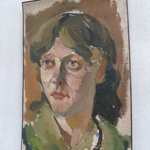 VINTAGE ORIGINAL PAINTING, socialist realism, genre, portrait, Girl, oil on cardboard, 1990s, Ukrainian artist Z. Osadtsa image 3