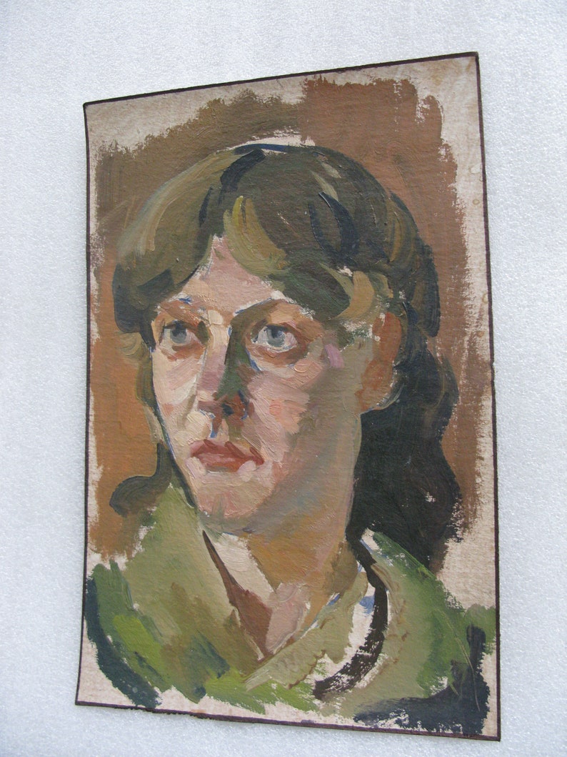 VINTAGE ORIGINAL PAINTING, socialist realism, genre, portrait, Girl, oil on cardboard, 1990s, Ukrainian artist Z. Osadtsa image 3