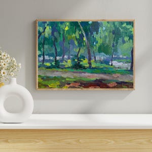PINTURA VINTAGE, pintura al óleo, realismo socialista, paisaje, impresionismo, paisaje, En el parque, artista A. Isaev