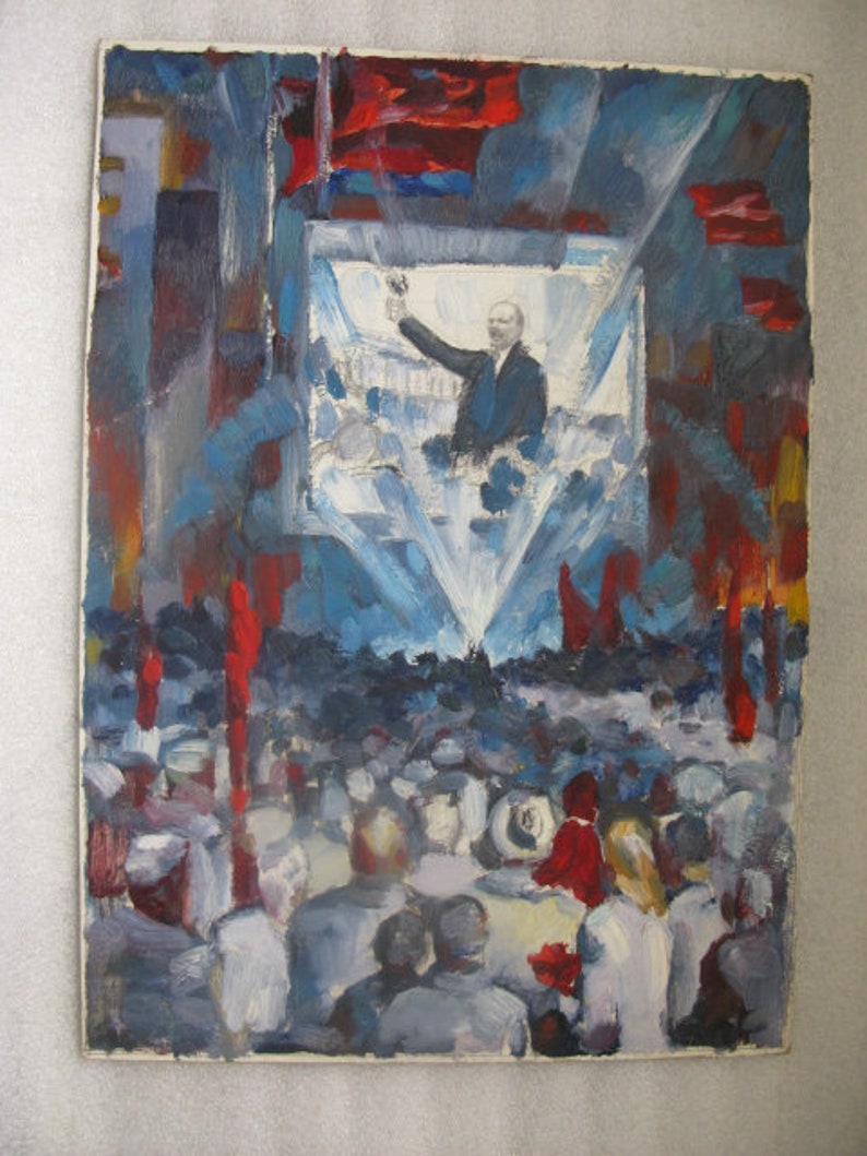 Ukrainian artist Bondarenko socialist realism Lenin was written in the 1970s oil on cardboard author N N ORIGINAL VINTAGE PAINTING