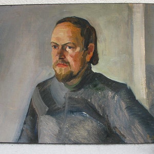 PINTURA ORIGINAL VINTAGE, pintura al óleo, realismo socialista, realismo vintage, género, retrato, retrato masculino, Hombre, 1987, artista Z. Osadtsa