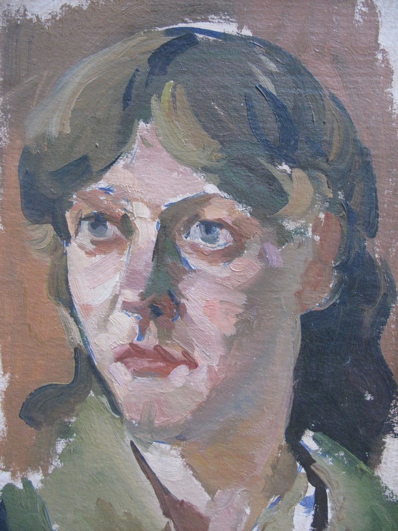 VINTAGE ORIGINAL PAINTING, socialist realism, genre, portrait, Girl, oil on cardboard, 1990s, Ukrainian artist Z. Osadtsa image 4