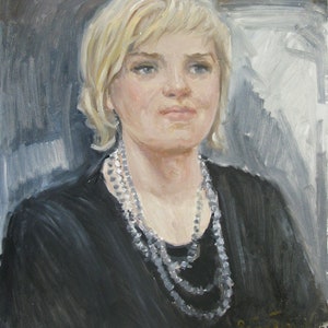 PINTURA ORIGINAL, retrato, chica hermosa, crítica de arte, óleo sobre cartón, pintado en 2012 por el artista ucraniano F. Bobrik