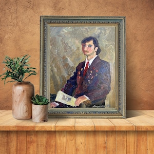 PINTURA AL ÓLEO, pintura al óleo, realismo socialista, realismo vintage, retrato, retrato masculino, hombre, artista M. Andriychuk