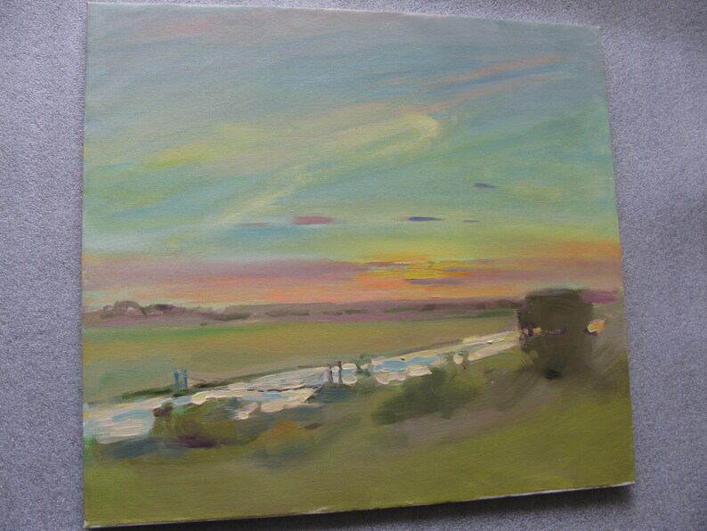 contemporary painting painted in the 2010s by a Ukrainian artist oil on canvas landscape Bridge over the river ORIGINAL PAINTING