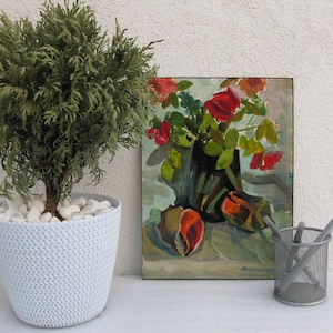 VINTAGE ORIGINAL GEMÄLDE, Ölgemälde, Sozialistischer Realismus, Vintage, Impressionismus, Stillleben, Blume, Blumentopf, Künstler M. Andriychuk
