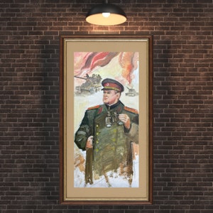 PINTURA VINTAGE, pintura al óleo, realismo socialista, retrato, retrato masculino, Retrato de un militar, artista F. Ryabokon