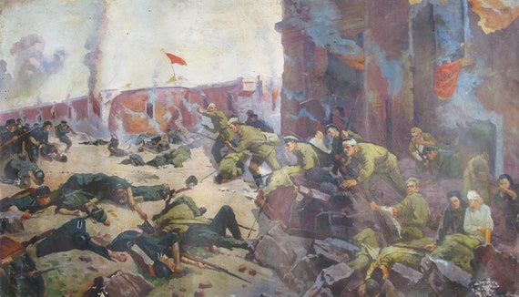 VINTAGE ORIGINAL PAINTING, Socialist Realism, Genre Painting, on