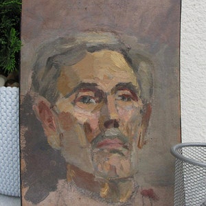 VINTAGE ORIGINAL PAINTING, óleo, realismo socialista, realismo vintage, género, retrato, retrato masculino, Old man, 1963, artista F. Maiko