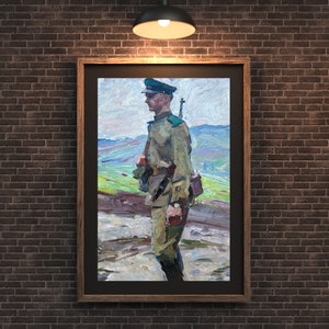 PINTURA VINTAGE, pintura al óleo, realismo socialista, retrato, retrato masculino, Retrato de un militar, artista G. Tolpenkin