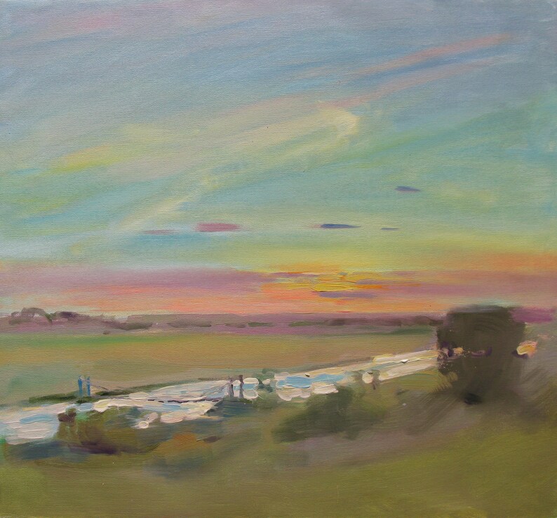 contemporary painting painted in the 2010s by a Ukrainian artist oil on canvas landscape Bridge over the river ORIGINAL PAINTING