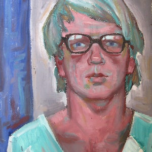 VINTAGE ORIGINAL PAINTING, Socialist Realism "Self-portrait", oil on cardboard, painted in 1968 by Ukrainian artist Zvezdov E.