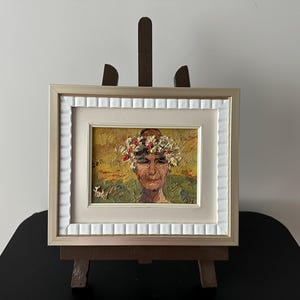 Pintura al óleo, vintage, realismo socialista, diseño de interiores, retrato, retrato femenino, niña en una corona de flores, artista K. Litvin