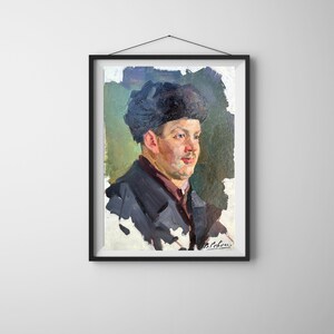 PINTURA VINTAGE, pintura al óleo, realismo socialista, retrato, retrato masculino, Retrato de un hombre, artista V. Sevec