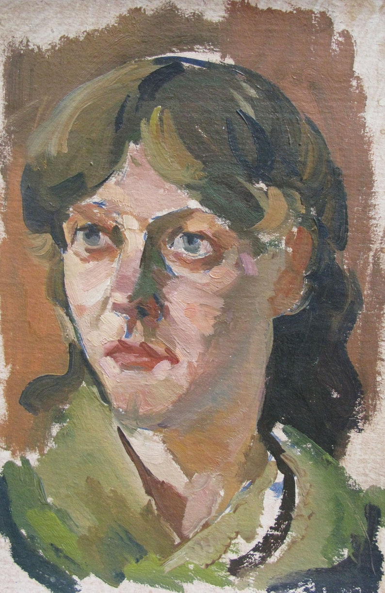 VINTAGE ORIGINAL PAINTING, socialist realism, genre, portrait, Girl, oil on cardboard, 1990s, Ukrainian artist Z. Osadtsa image 1