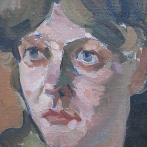 VINTAGE ORIGINAL PAINTING, socialist realism, genre, portrait, Girl, oil on cardboard, 1990s, Ukrainian artist Z. Osadtsa image 5