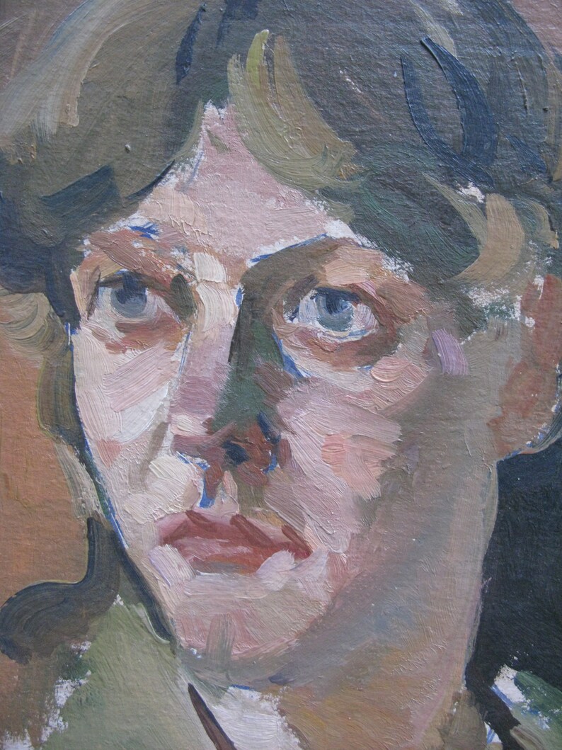 VINTAGE ORIGINAL PAINTING, socialist realism, genre, portrait, Girl, oil on cardboard, 1990s, Ukrainian artist Z. Osadtsa image 5