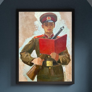 VINTAGE PAINTING, oil painting, vintage realism, socialist realism, portrait, male portrait, Oath, artist V. Soghoyan