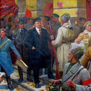 VINTAGE ORIGINAL PAINTING, socialist realism, genre painting, Peace Decree, oil on canvas, painted in 1978 by Ukrainian artist L. Shmatko