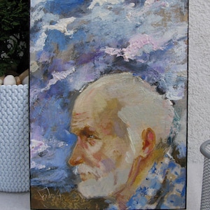 PINTURA ORIGINAL VINTAGE, pintura a óleo, realismo, realismo social, gênero, retrato, retrato masculino, Avô, 2004, B. Portnoy