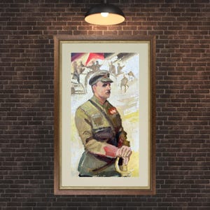 PINTURA ANTIGUA, pintura al óleo, realismo socialista, retrato, retrato masculino, retrato de un militar, artista F. Ryabokon