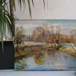ORIGINAL PAINTING, vintage realism, modern painting, oil painting, impressionism, landscape, Late fall, 2014, V. Gvozdinsky