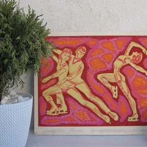 PINTURA ORIGINAL VINTAGE, pintura a óleo, realismo vintage, realismo socialista, período soviético, Esporte, Competição, cartaz, 1981, E. Milyar