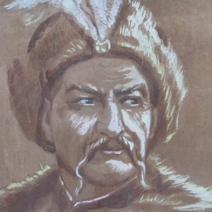 VINTAGE ORIGINAL PAINTING, social realism, vintage realism, impressionism, portrait, Male portrait, Portrait of Hetman, artist P. Sobko
