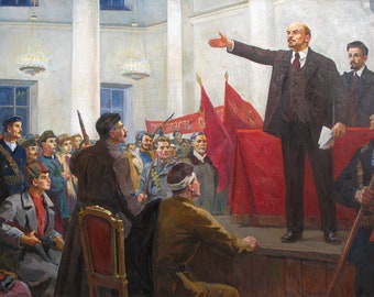 VINTAGE ORIGINAL PAINTING, socialist realism, genre, Lenin&#39;s performance, oil on canvas, painted in 1970 by Ukrainian artist L. Vyazovsky