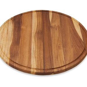 Teak Round Cutting Board With Juice Groove, Serving Tray, (17.5 x 17.5 x 0.75), FSC Certified Carving Board, The Mimir