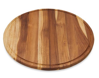 Teak Round Cutting Board With Juice Groove, Serving Tray, (17.5 x 17.5 x 0.75), FSC Certified Carving Board, The Mimir