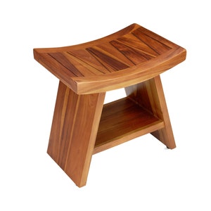 Teak Shower Stool Bench with Shelf for Bath & Spa - 18” Fully Assembled, The Randi