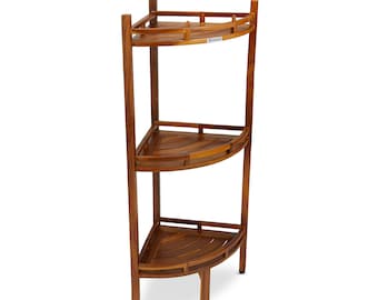 Teak Corner Shower Shelf, 3 Tier, 14Wx14Lx39.5H inches, Fully Assembled, The OM