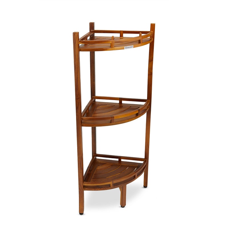 Teak Corner Shower Shelf, 3 Tier, 14Wx14Lx39.5H inches, Fully Assembled, The OM image 1