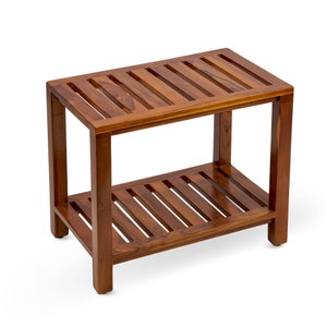 Teak Shower Bench with Shelf 21 Inch, Fully Assembled Teak Shower Stool, Shower Bench for Elderly, Indoor and Outdoor Use, The Theia