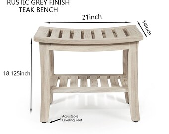 Gray Teak Shower Bench With Shelf 21 Inch for Bathroom, Spa