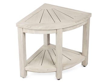 Teak Grey Corner Shower Bench Seat for Bathroom - Waterproof Shower Stool - Fully Assembled, The Cosima
