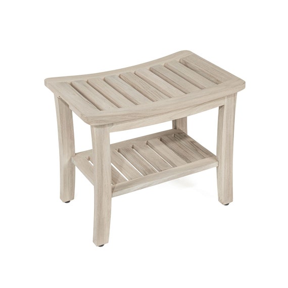 Gray Teak Shower Bench With Shelf 21 Inch for Bathroom Spa Fully Assembled Shower Stool Rustic Gray Finish the Lavici Etsy