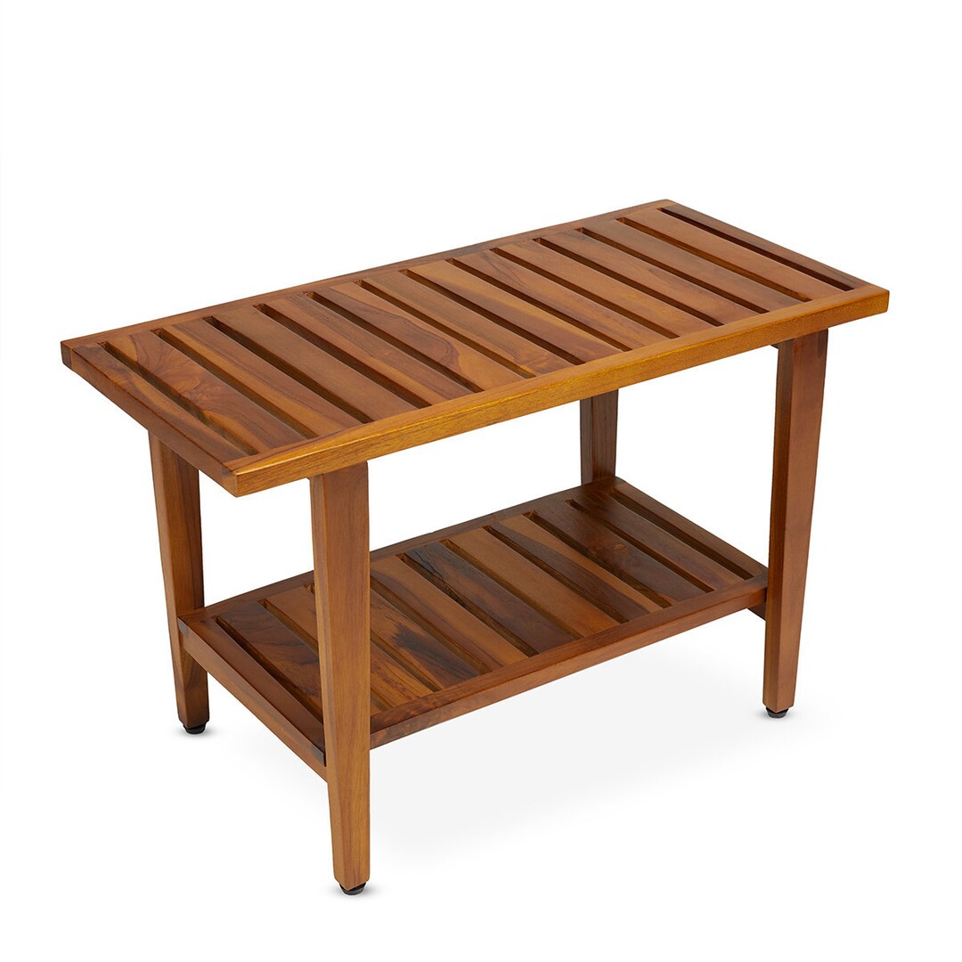 Teak Shower Bench With Shelf 30 Inch Wood Spa & Shower Stool - Fully ...