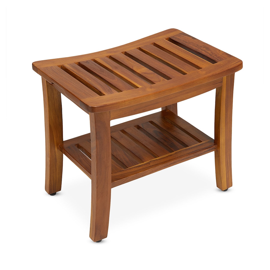 Teak Shower Bench With Shelf 21 Inch, Fully Assembled Teak Wood Shower ...