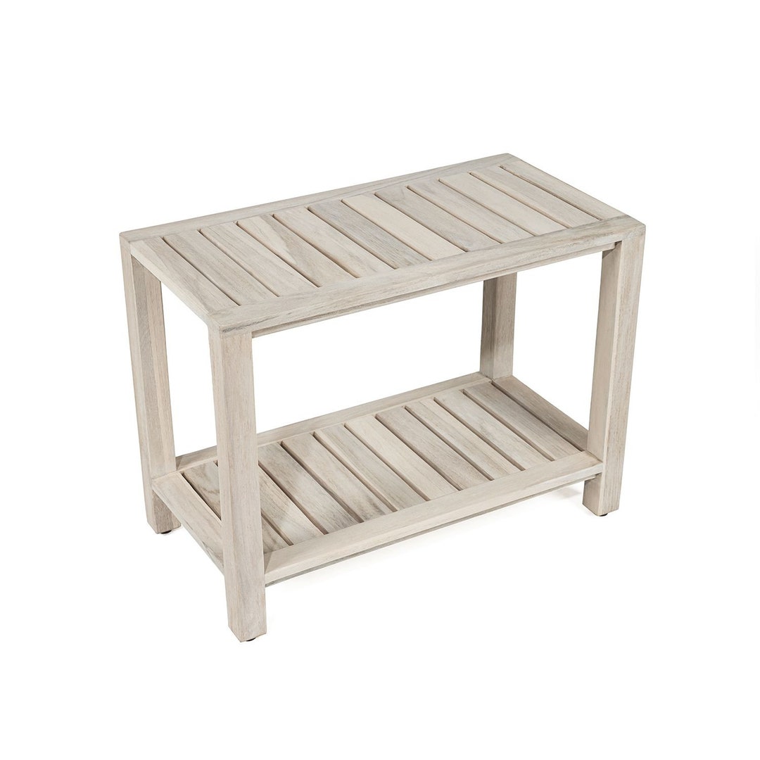 Gray Teak Shower Bench With Shelf 24 Inch for Bathroom, Spa - Fully ...