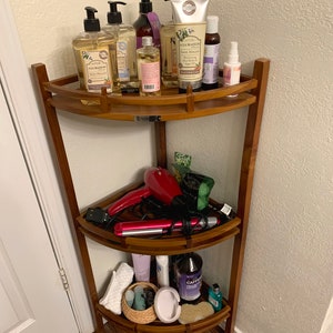 Teak Corner Shower Shelf, 3 Tier, 14Wx14Lx39.5H inches, Fully Assembled, The OM image 3