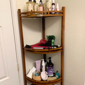 Teak Corner Shower Shelf, 3 Tier, 14Wx14Lx39.5H inches, Fully Assembled, The OM image 2