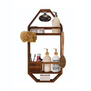 Teak Shower Caddy, Shower Organizer For Bathroom, Non Slip, Indoor and Outdoor, Hanging Shower Organizer, 3 Shelf, The Thoren