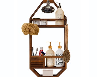 Teak Shower Caddy, Shower Organizer For Bathroom, Non Slip, Indoor and Outdoor, Hanging Shower Organizer, 3 Shelf, The Thoren