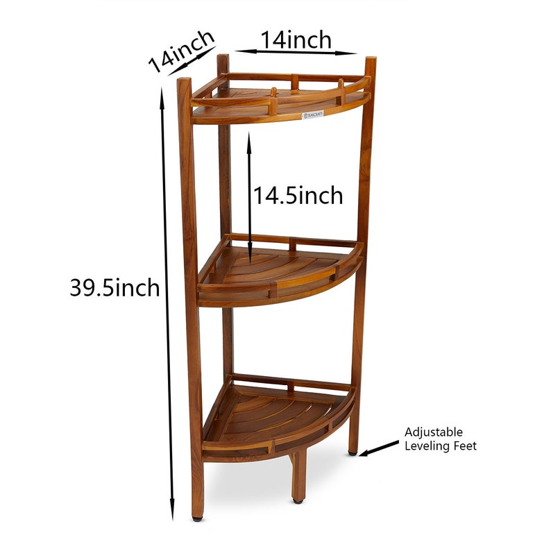 Teak Corner Shower Shelf, 3 Tier, 14Wx14Lx39.5H inches, Fully Assembled, The OM image 5