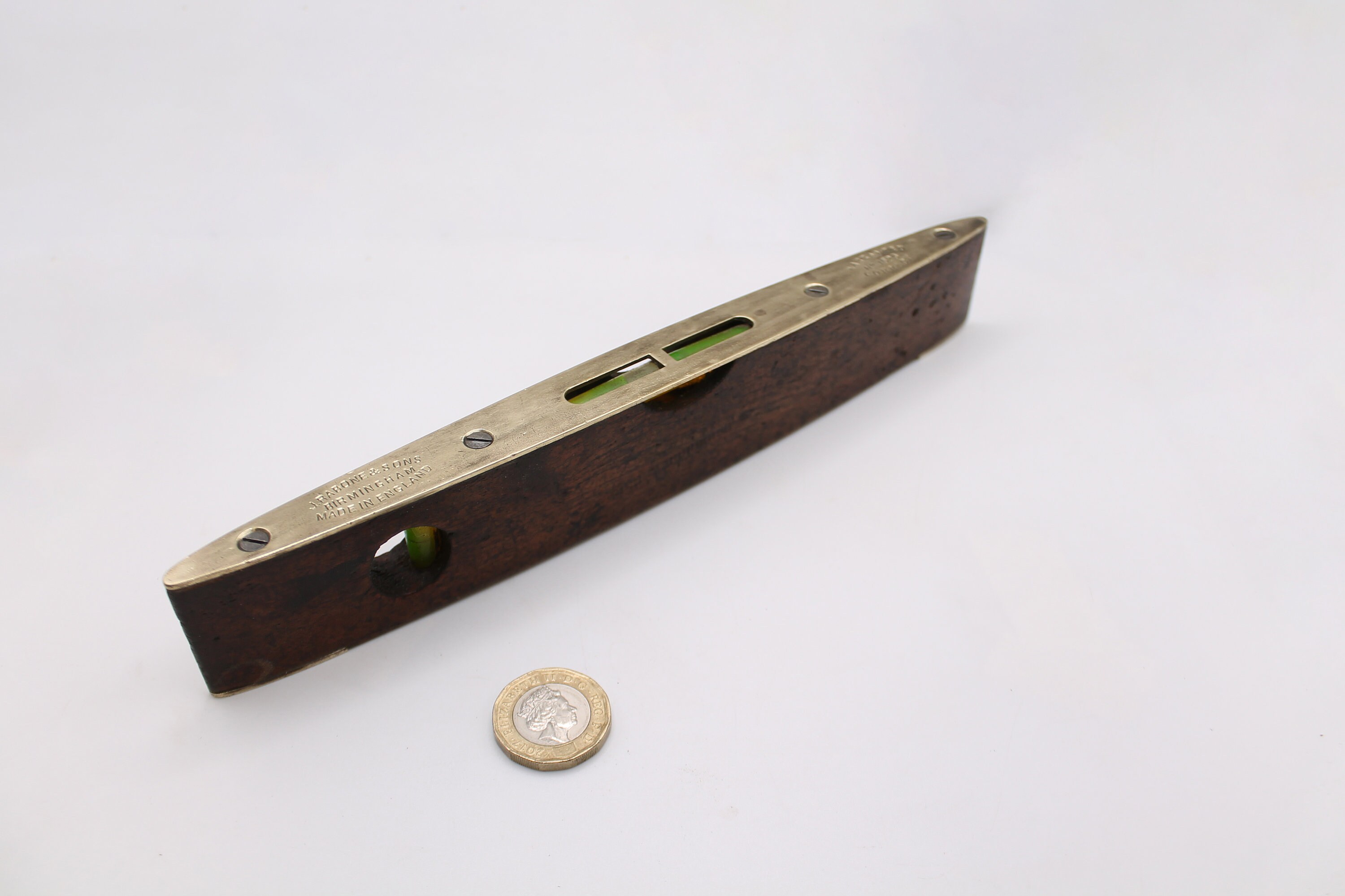 Vintage 12 J. Rabone Sons Mahogany Boat shaped Spirit Level No