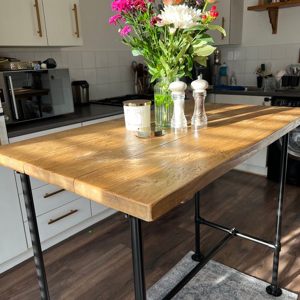 3 Plank Breakfast Bar, High Dining Table, Rustic Scaffold Board, Choice of Steel Tube Leg Colours