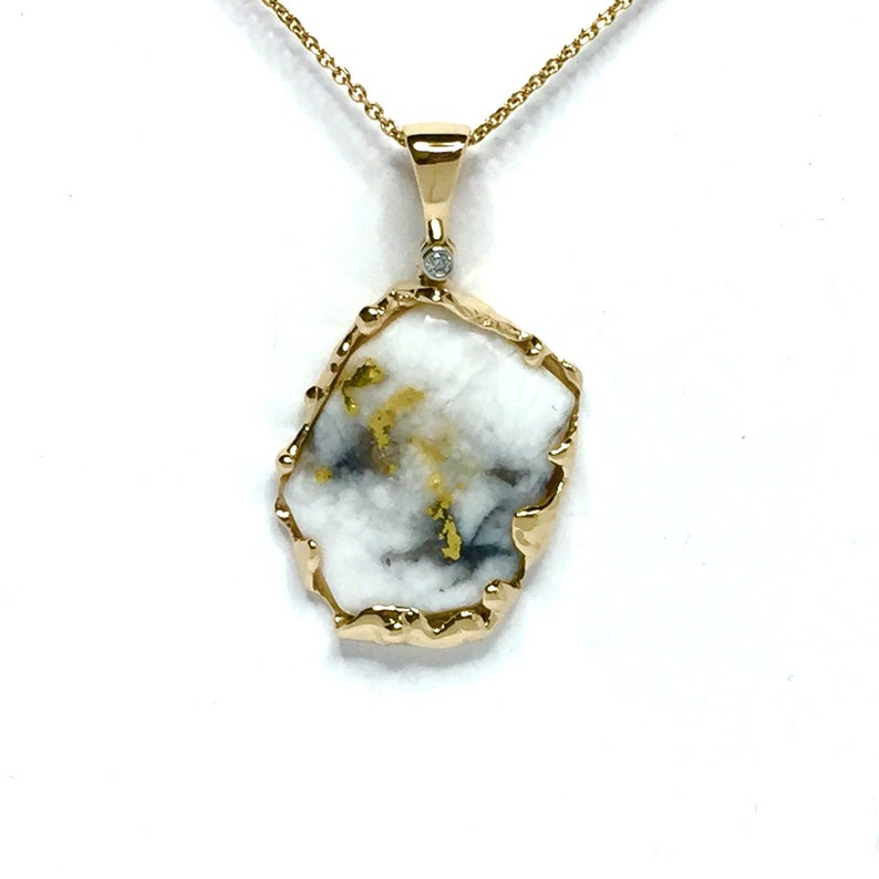 Gold Quartz Necklace Free Form Pendant All Natural Gold In image 0
