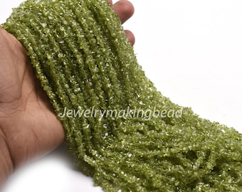 AAA Quality Wonderful Green Peridot Uncut Chips, Peridot Smooth Raw Beads 17&quot;, 34&quot; Strand Peridot Rough Beads, Peridot Jewelry Making Crafts